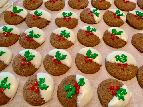 ginger molasses cookies decorated with icing