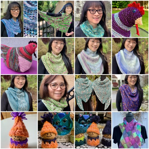 a mosaic of 16 knitting projects that I completed in 2024

