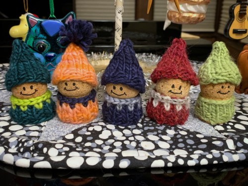 five cork korknisse wearing sweaters and hats knit with malabrigo worsted
