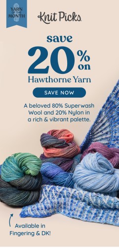 Colorful yarn and a peek at a brioche knit shawl