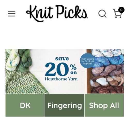 screenshot of Knit Picks yarn sale