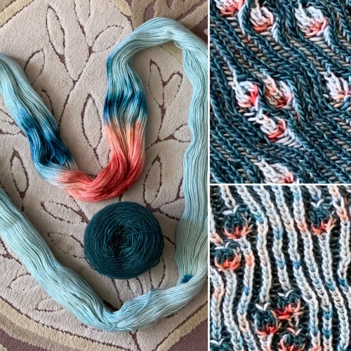 assigned pooling yarn and peekaboo motif detail