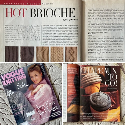 a 1992 issue of Vogue Knitting magazine, cover and articles on brioche knitting and hats