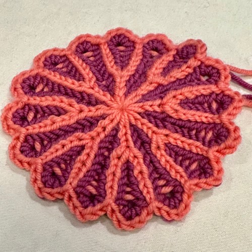 A brioche circle knit from the center out