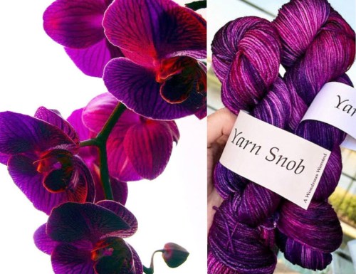 purple yarn and purple orchids
