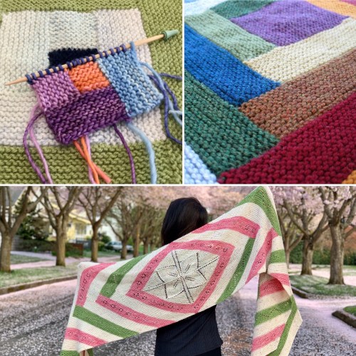 samples of log cabin block knitting
