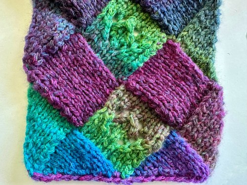 detail of entrelac knit fabric