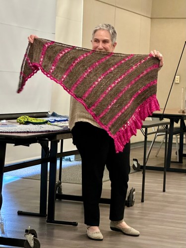 Woman with a Sophie’s Rose shawl