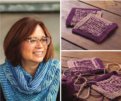 Collage of me and my Log Cabin Love steeked coasters