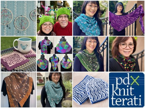 collage of 2025 pdxknitterati patterns