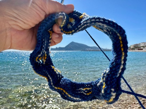 knitting by the sea